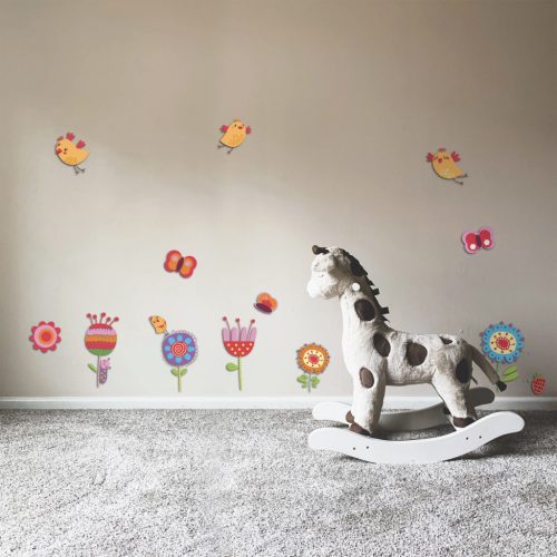 Kis madarak virággal falidekor 3D / 30 X 30 CM