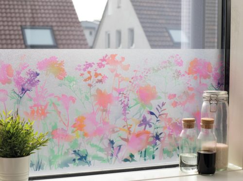 Statikus üvegfólia – színes rét mintával, 45 × 150 cm