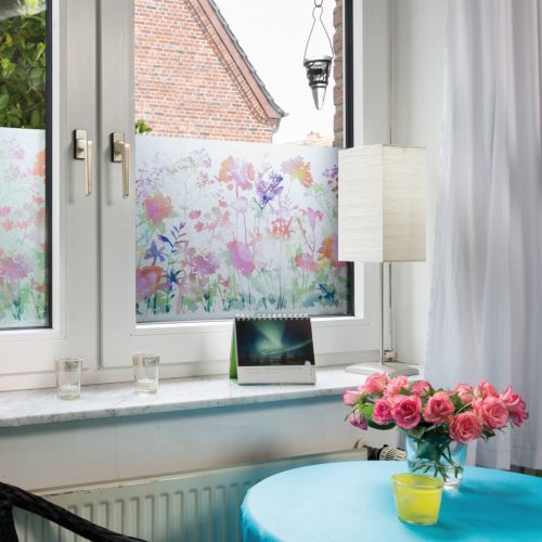 Statikus üvegfólia – színes rét mintával, 45 × 150 cm