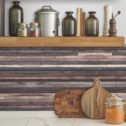 Konyhai csempefólia, hőálló csempematrica, barna deszkás 45 X 180 CM